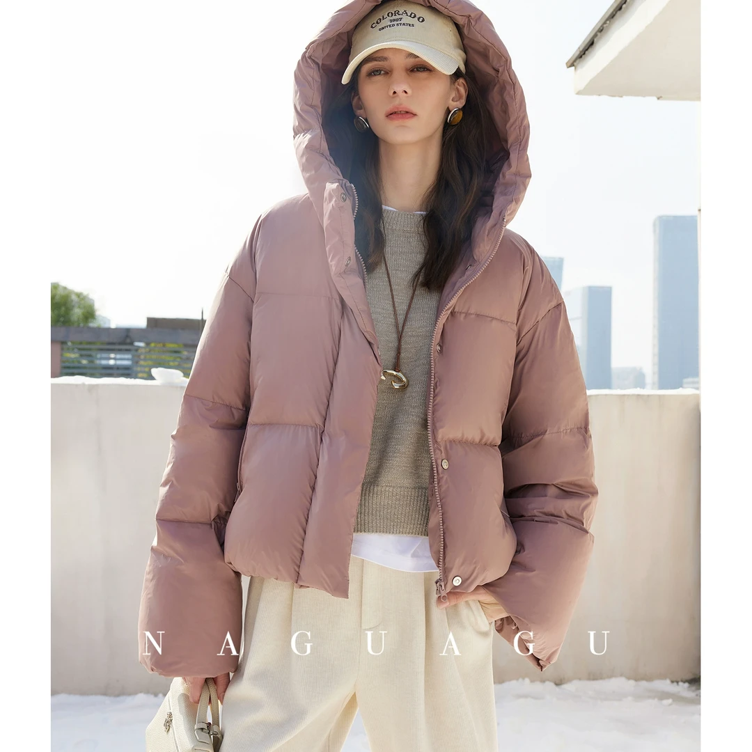 NAGUAGU/南瓜谷高暖鹅绒服冬新款白鹅绒防钻绒廓形短款羽绒服0254