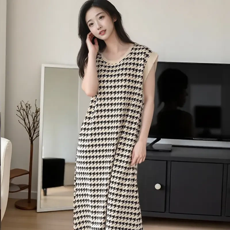无袖睡裙女士夏季带胸垫一体式坎肩连衣裙免穿文胸宽松家居服睡衣
