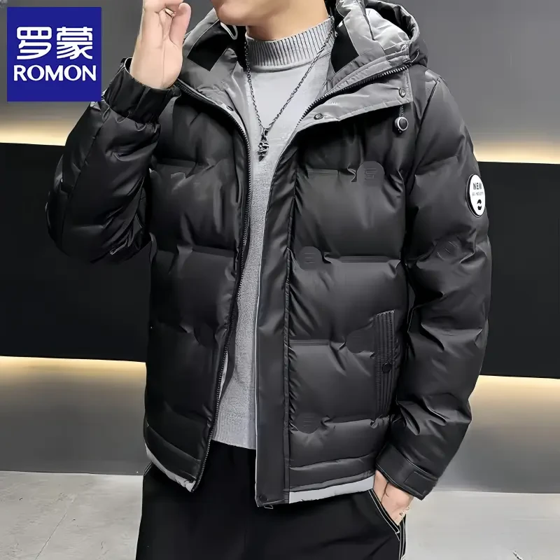 罗蒙冬季连帽保暖年轻人时尚短款男士外套休闲时尚羽绒服保暖外套