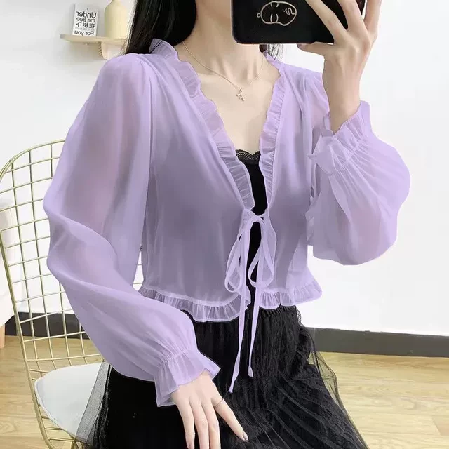 披肩外搭夏季配吊带裙子雪纺防晒衣罩衫开衫薄款女长袖小外套短款