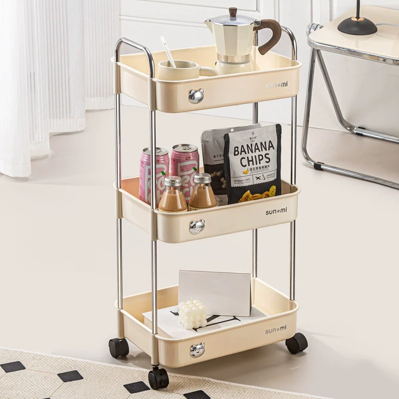 奶油风置物架小推车移动送餐车客厅酒店高铁零食水果饮料收纳北欧