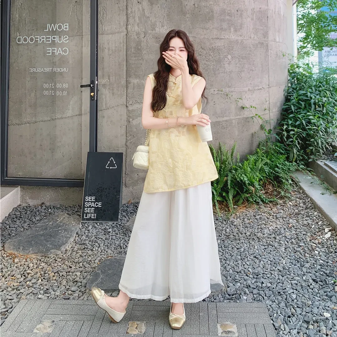 国风新中式蕾丝套装女款设计感无袖女装旗袍上衣多巴胺夏季衣服