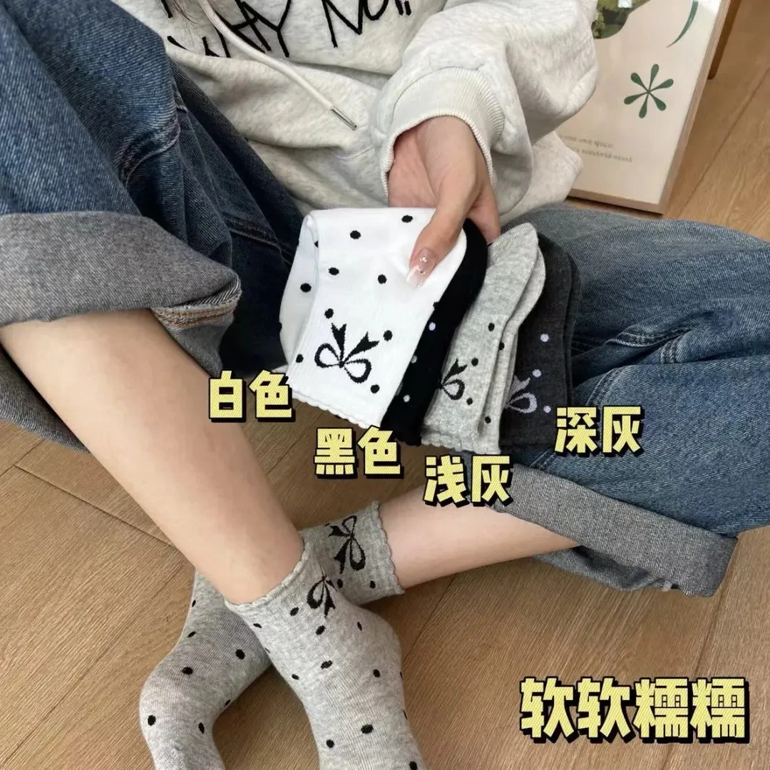 【8双装】花边波点蝴蝶结袜ins潮春季新款学生女袜日系网红中筒袜子