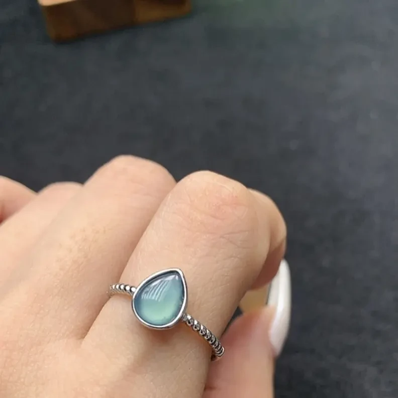 JZ182天然翡翠A货蓝冰水滴包镶开口可调多样性发其一