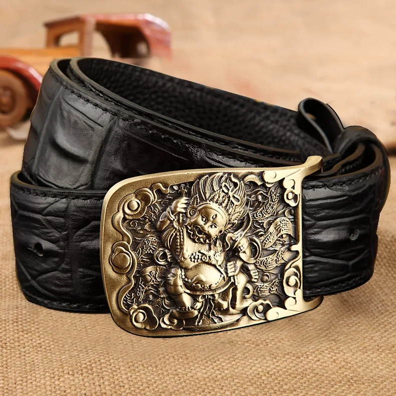 财神皮带男铜扣头层牛皮真皮复古民族风腰带送礼长辈休闲裤带个性