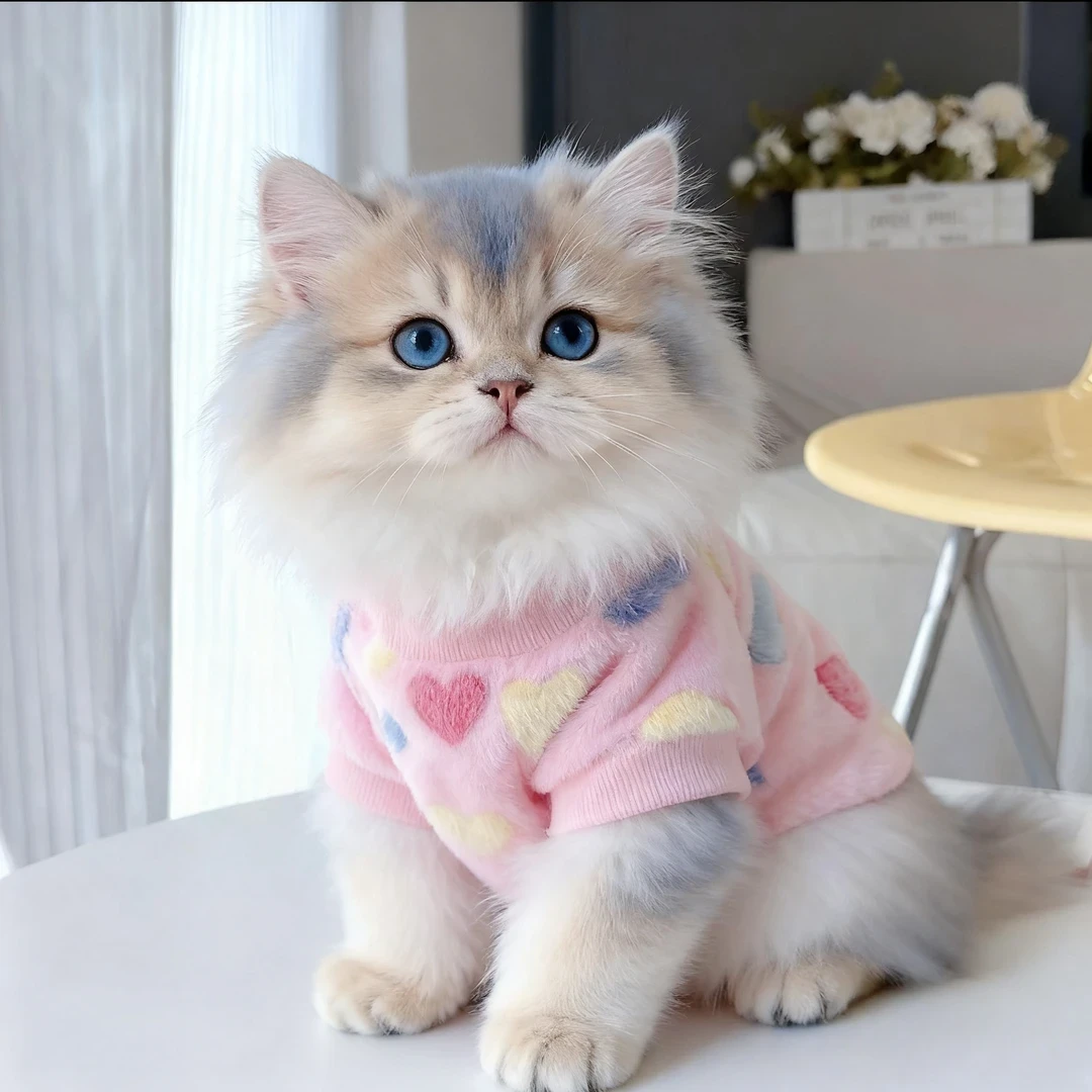 猫咪衣服秋冬加绒ins风卫衣带牵引扣英短布偶猫中小型狗狗保暖用