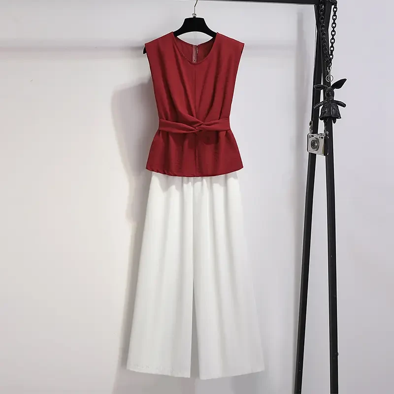 港风OL收腰气质洋气衬衫宽松上衣白色长裤子休闲阔腿裤高级感套装