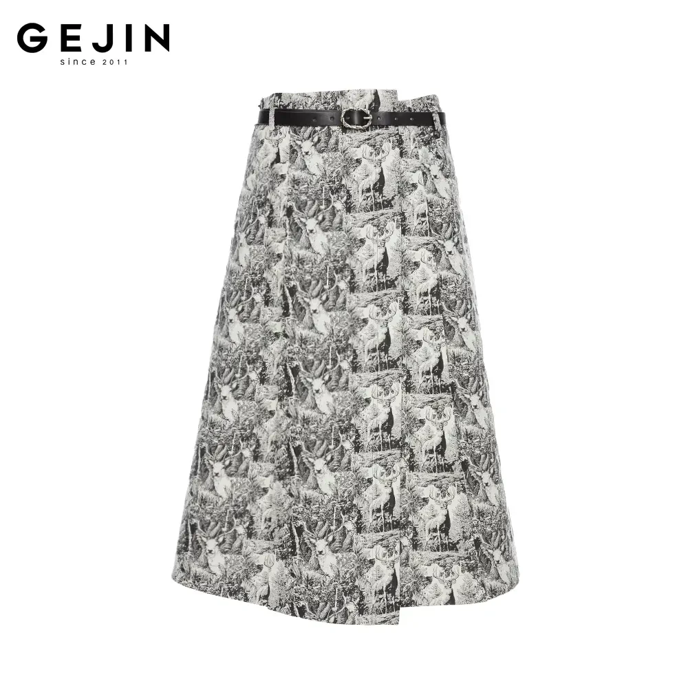 GEJIN/歌锦2025春季新款时尚气质印花高腰显瘦半裙9132510039