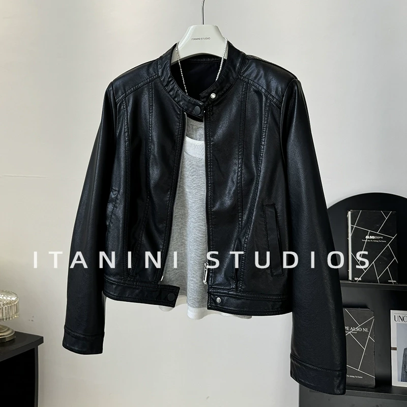 小皮衣外套女短款2025春装新款立领修身显瘦百搭机车服pu皮衣夹克