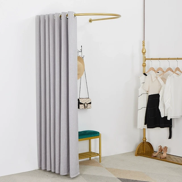 U形铁艺简易服装店试衣间隔断帘更衣帘移动换衣间轨道syj门帘定制