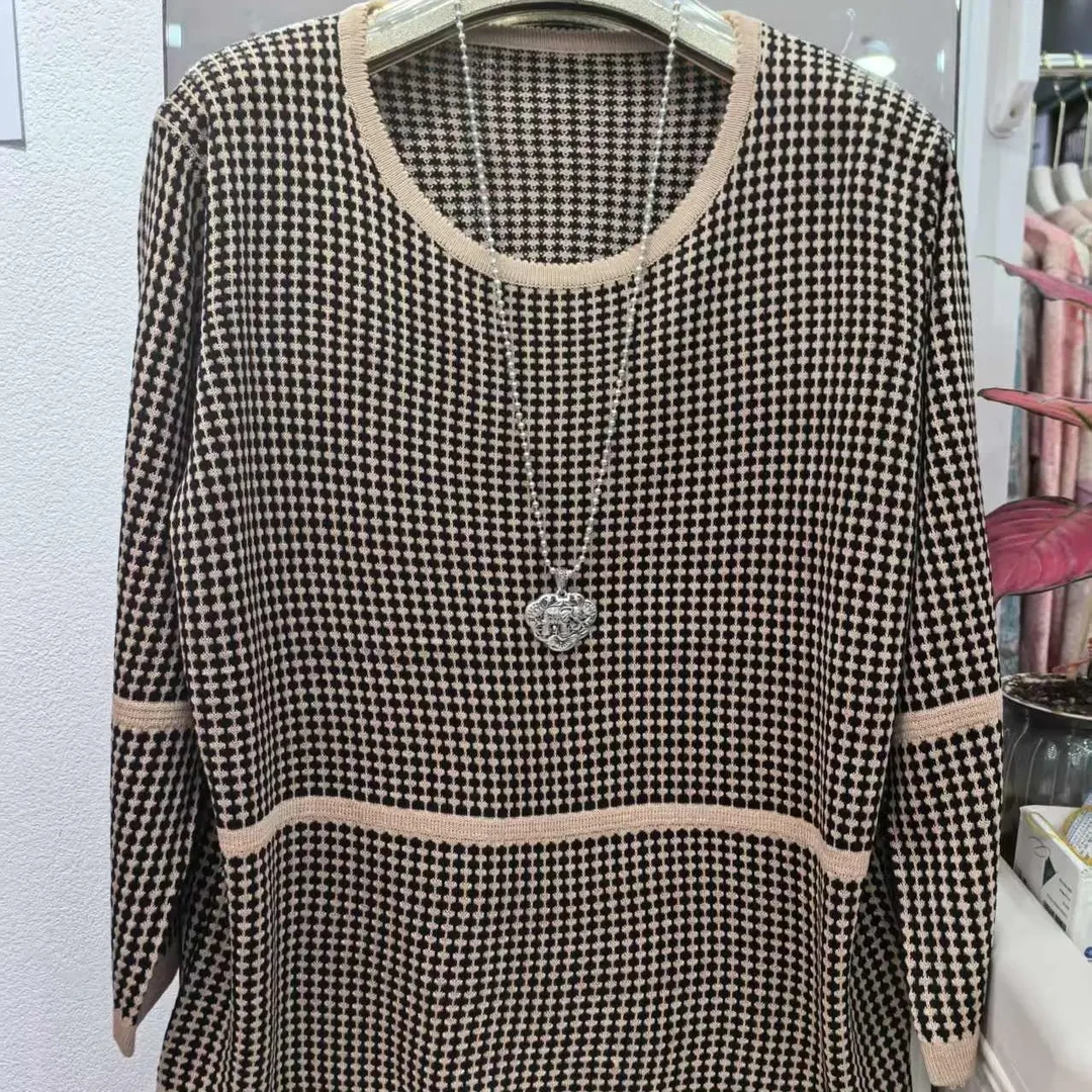 妈妈装秋季宽松针织小衫圆领长袖中老年女装打底衫上衣薄款女士