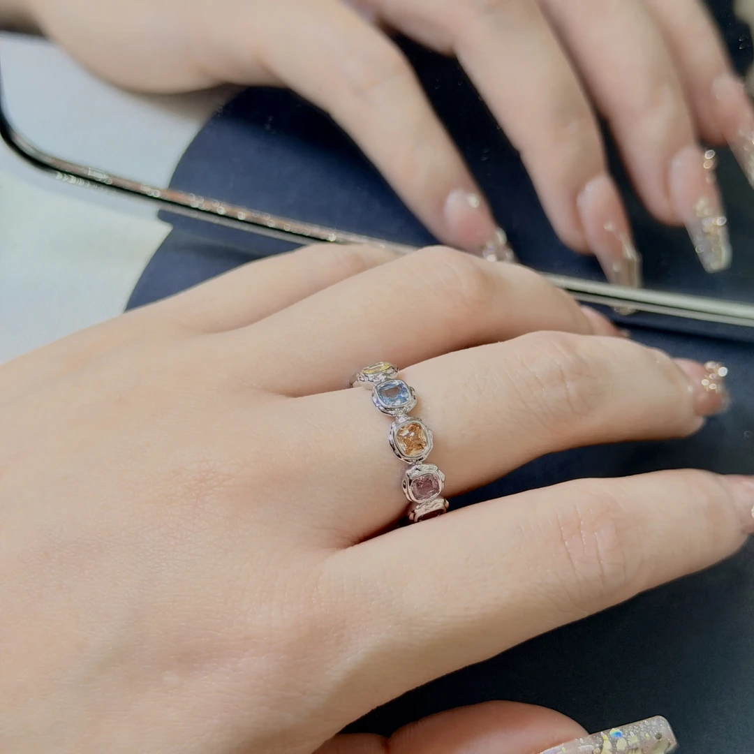 铜合金戒指 铜合金合成锆石戒指 镶嵌梦幻多宝轻奢时尚开口戒简约