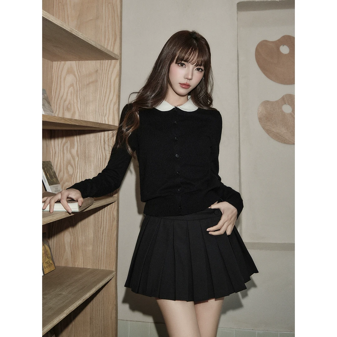 avenement/拼色圆领毛衫/绒毛正肩显瘦薄款针织上衣开衫打底女