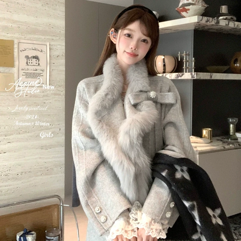 Acaine显瘦短款时尚加厚韩版灰色大衣秋冬