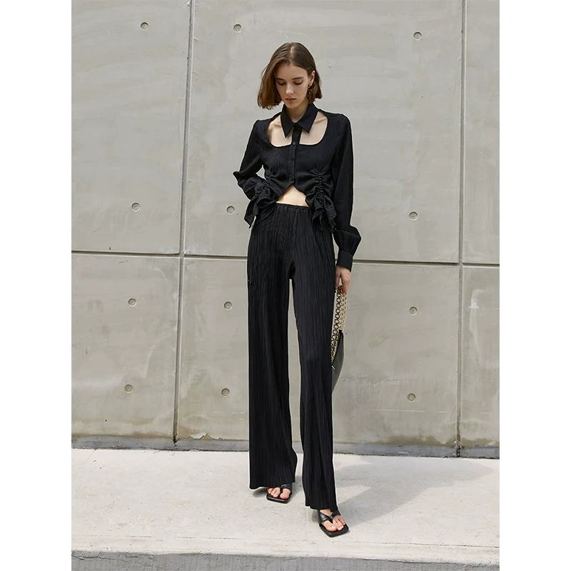 【楠哥专属】百搭修身肌理阔腿裤新款透气垂感拖地长裤女 22021