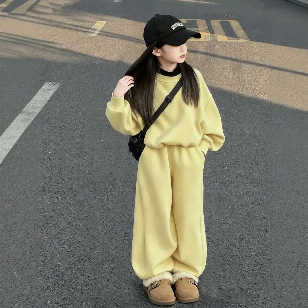女童卫衣套装春秋冬2025新款女孩大童运动秋装儿童洋气加绒两件套