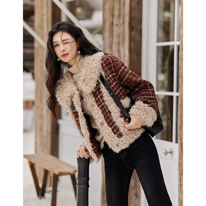 【重百粉丝专属】谜秀格纹红格子短外套加厚保暖夹棉上衣MXD34W0581