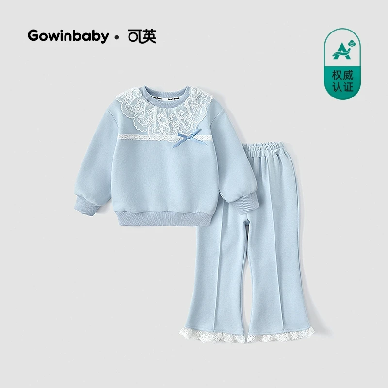 可英女童蕾丝2025春秋女孩宽松女宝甜美休闲两件套呢子套装洋气