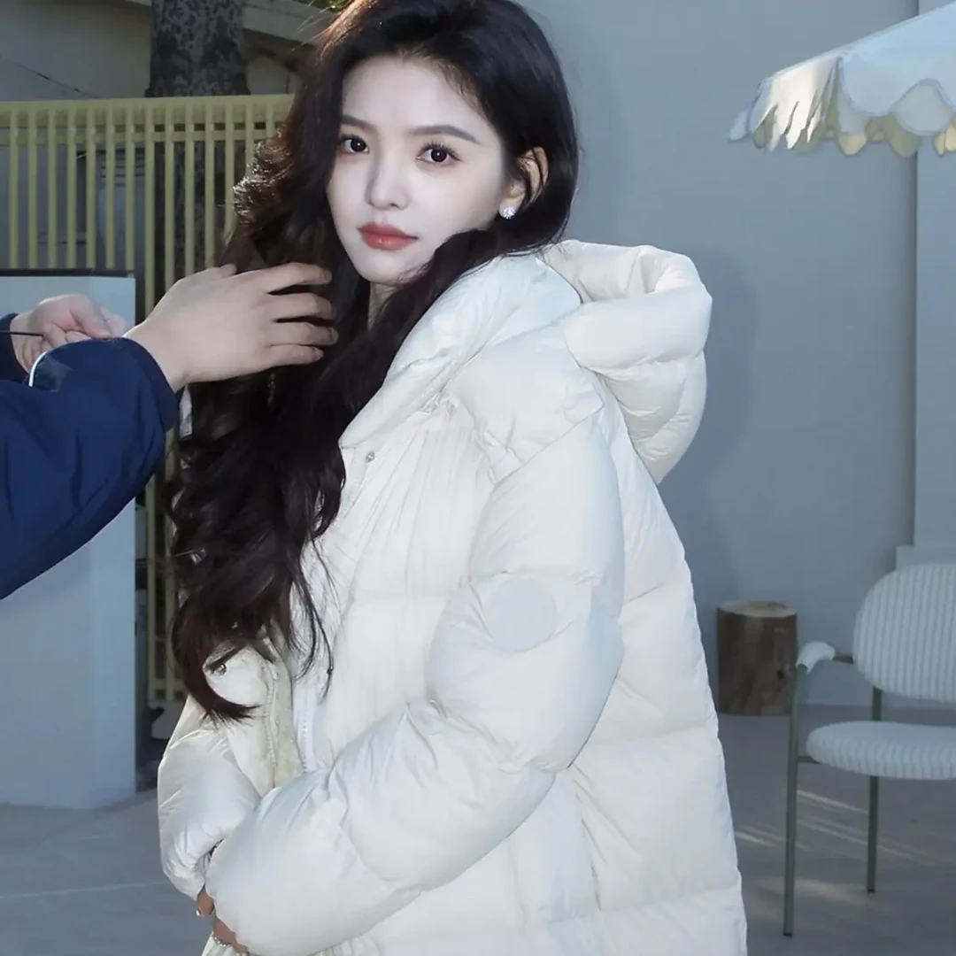 章若楠同款白色中长款宽松轻薄鸭绒羽绒服女2025年秋冬新款外套潮