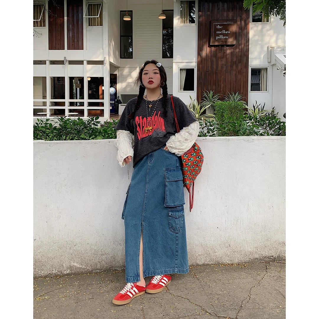 Dazi金大支穿到包浆 开衩牛仔半身裙0213/0033复古高腰开叉