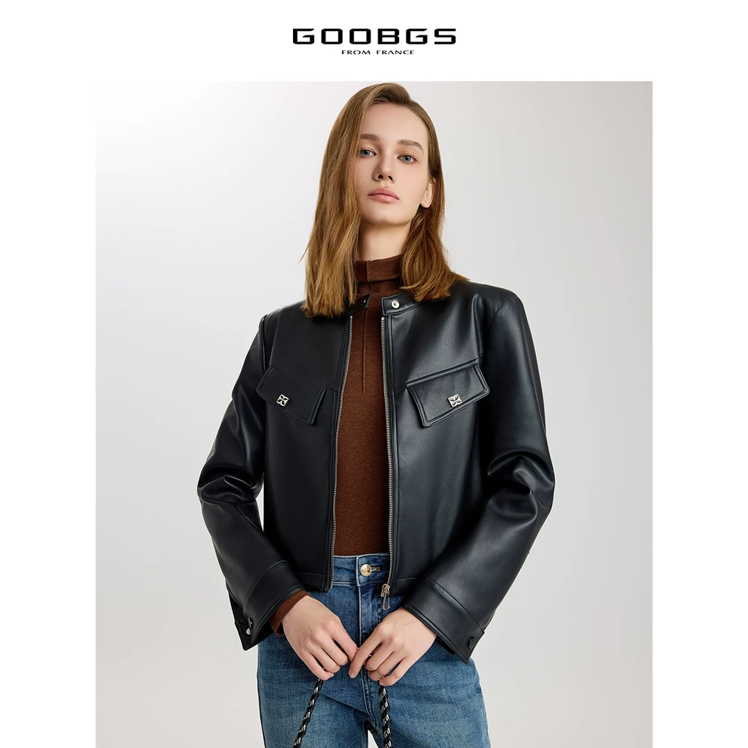 【谷邦L+ 】谷邦GOOBGS 黑色短款小皮衣夹克 G4355107-6