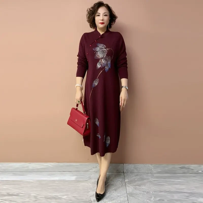 H春季新款高级感妈妈旗袍连衣裙时尚洋气中老年女装时尚打底裙子