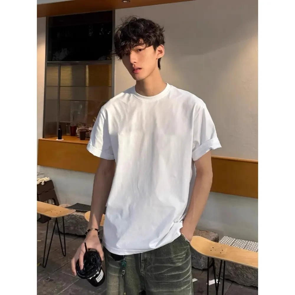 白色300g纯棉重磅短袖T恤男夏季日系复古潮牌高级感宽松五分中袖