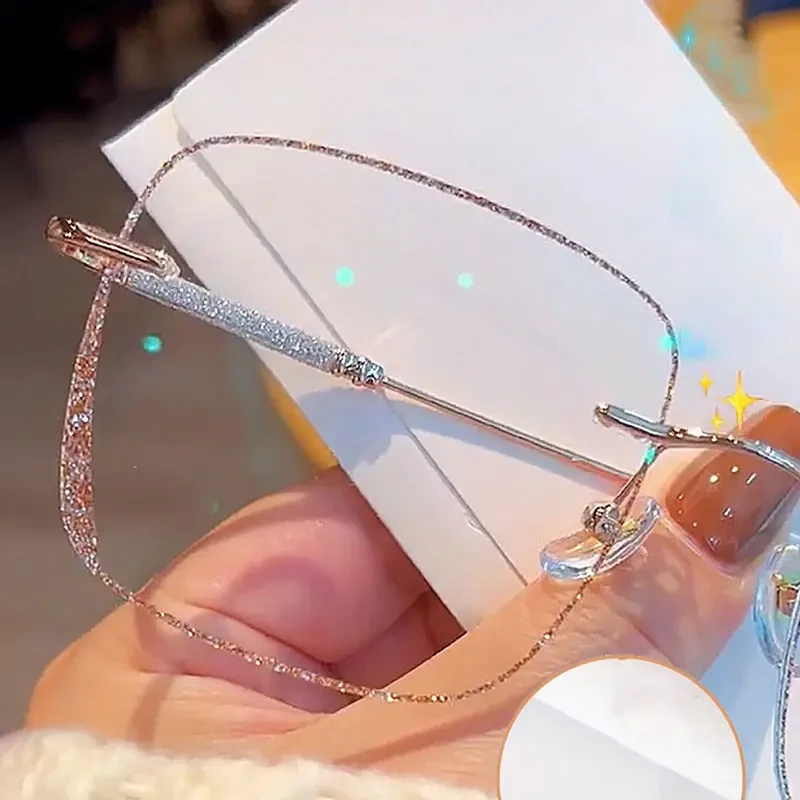 满天星无边框眼镜女款可定制度数近视镜片网红款超轻防辐射眼睛架