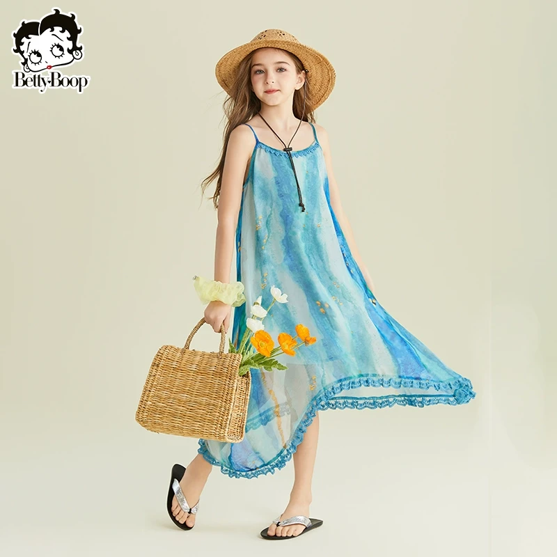 贝蒂童装女童晕染渐变蓝吊带无袖连衣裙2025年夏季儿童裙子25408