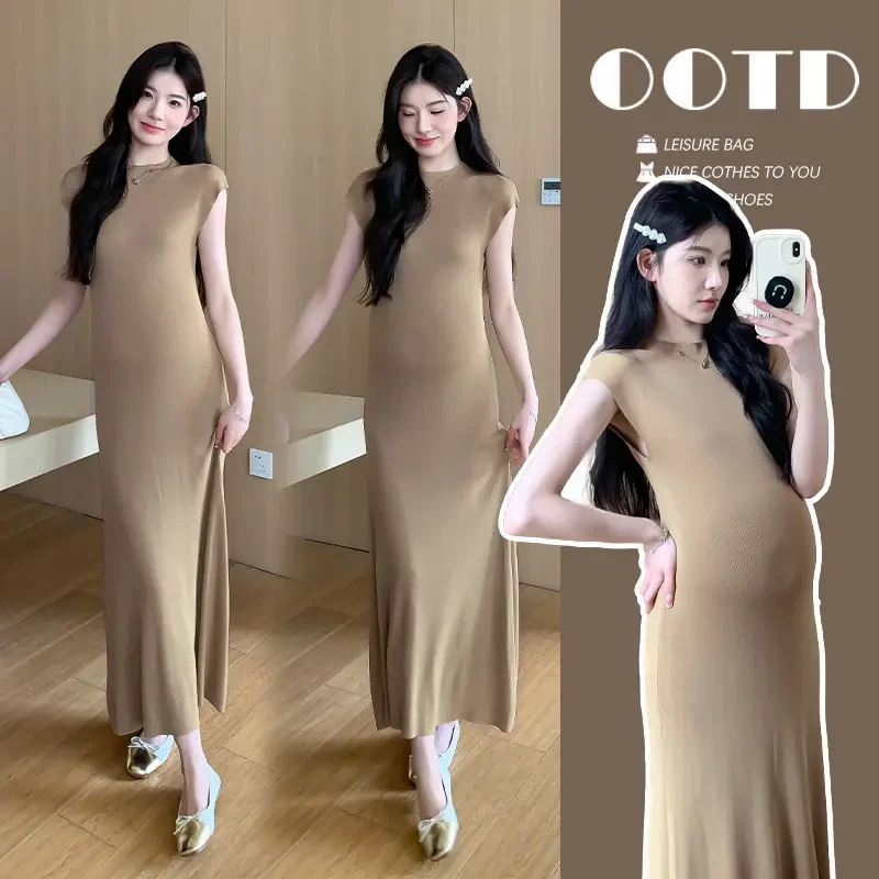 时尚孕妇夏季显瘦连衣裙韩版针织鱼尾裙舒适大码长款孕妇连衣裙