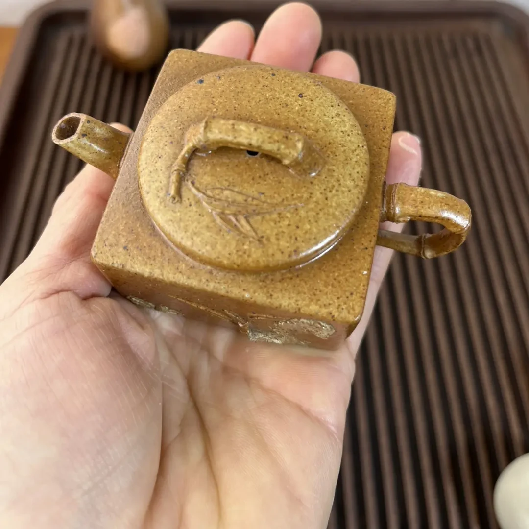 古朴四方灵竹设计柴烧紫砂壶茶道艺术容量