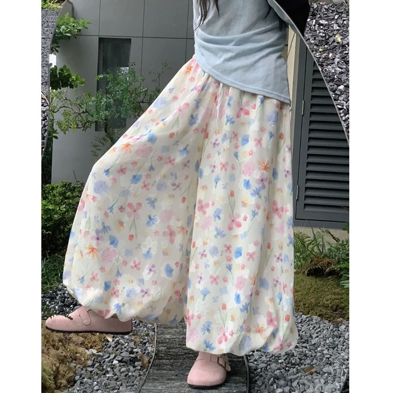 【8692】大码女装胖mm彩色碎花花苞裙裤夏季高腰显瘦松紧腰蓬蓬裤裙