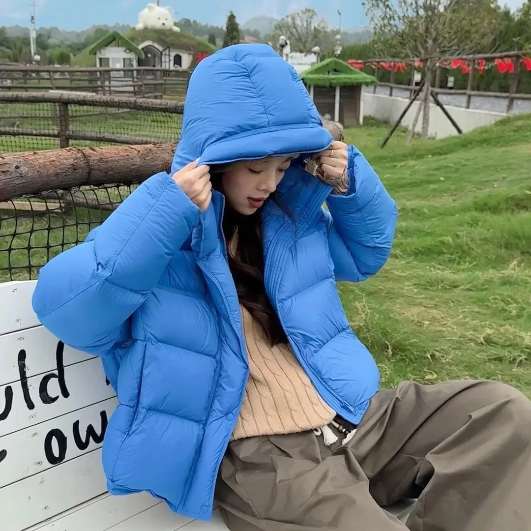 蛋娘专属韩版连帽泡芙可拆卸保暖白鸭绒短款冬季女士