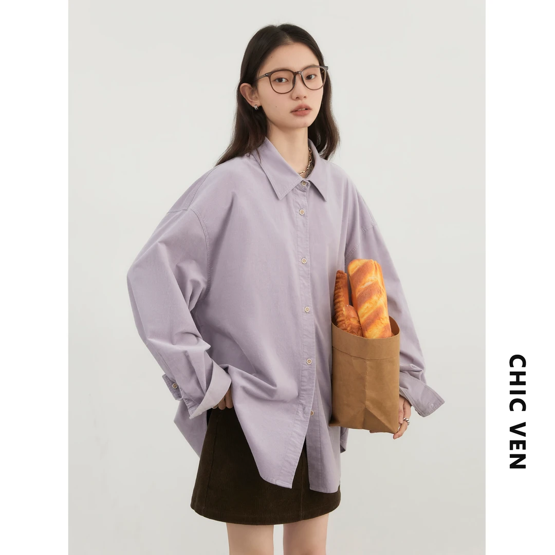 CHIC VEN2025早春新款简约灯芯绒衬衫叠穿松弛感衬衣125CS00023