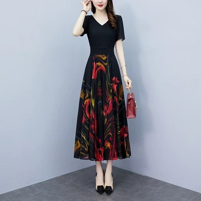 雪纺碎花连衣裙子女装2025年新款夏季小个子气质洋气大码a字长裙