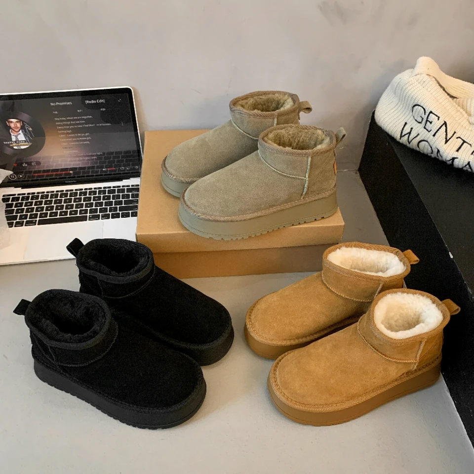 6121厚底雪地靴加绒厚防水松糕短筒棉鞋