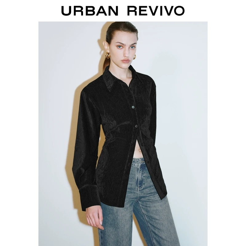 UR2025春季新款女装欧若风摩登魅力收腰长袖开襟衬衫UWG250022