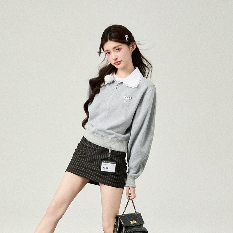 清清051花铃太太新款学院风长袖polo领卫衣款设计感女甜美风外套