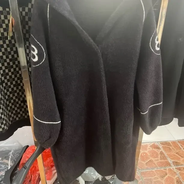 006款连帽双面绒中长款大码女装毛呢外套冬季保暖休闲开衫