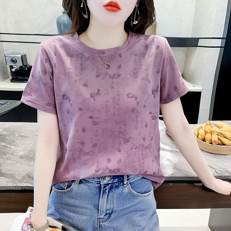 半袖体恤衫2025夏季新款t恤女印花宽松短袖女装中国风休闲上衣ins