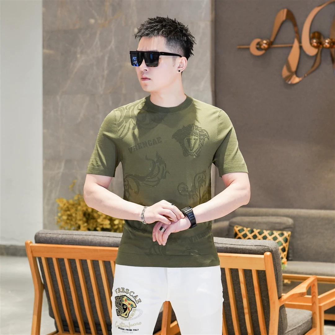 2025春夏新品男士高端欧货军绿色凉感针织衫短袖t恤衫上衣GL8858