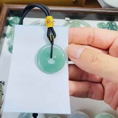 天然A货翡翠老蓝水冰飘花平安扣吊坠