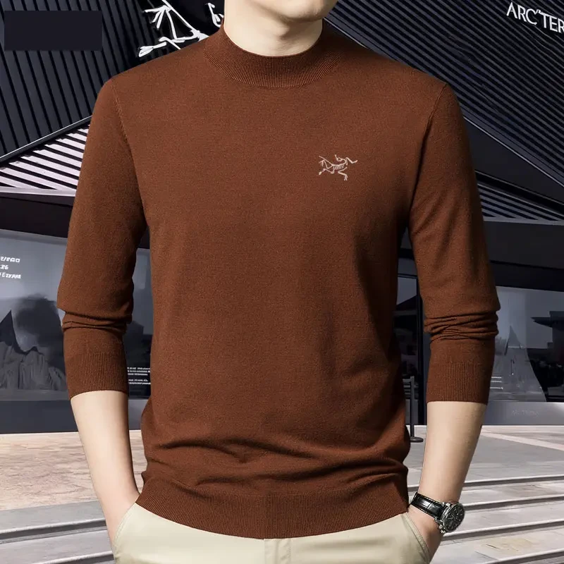【奥莱撤柜】正品刺绣鸟长袖针织衫男高级感精纺绵羊毛打底衫男