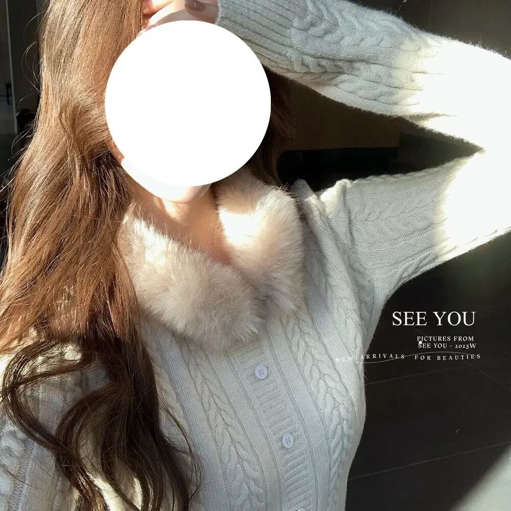 秋冬新款可拆卸毛领麻花针织韩系保暖毛衣女