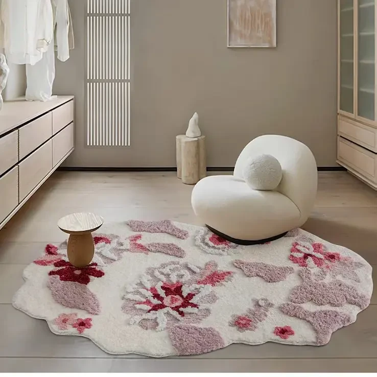 120×200 不规则客厅地毯 粉色奶油卧室地毯