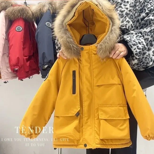 中大童加绒加厚派克服冬季保暖连帽工装风棉服外套韩版洋气潮流款