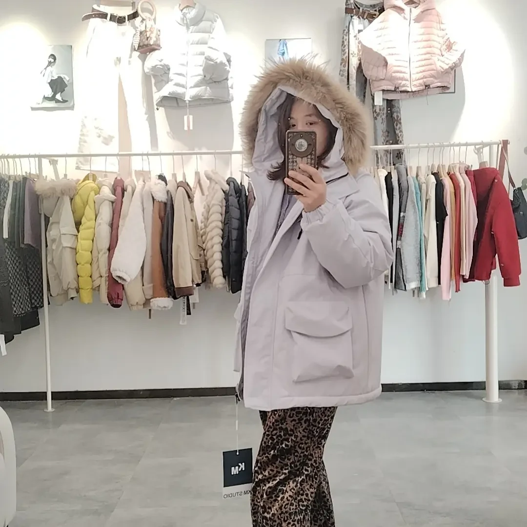 紫色可拆卸毛领韩系设计感女款冬季派克服外套