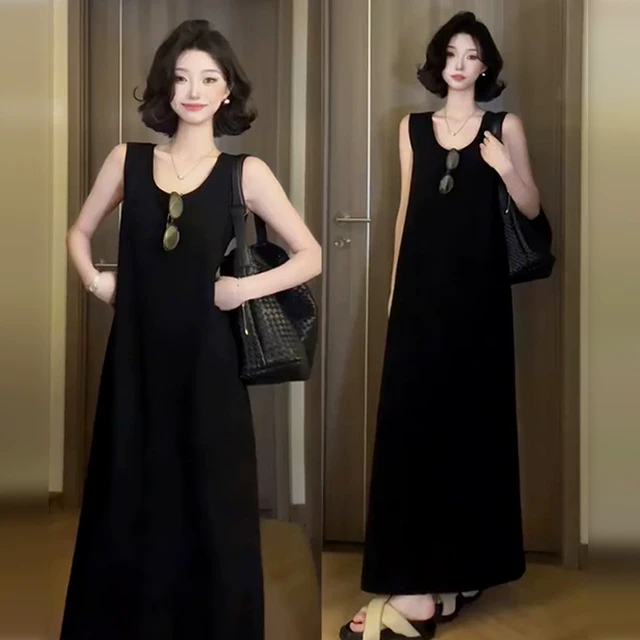 度假风高级感黑色气质显瘦背心连衣裙子女夏2025新款旅游穿搭长裙