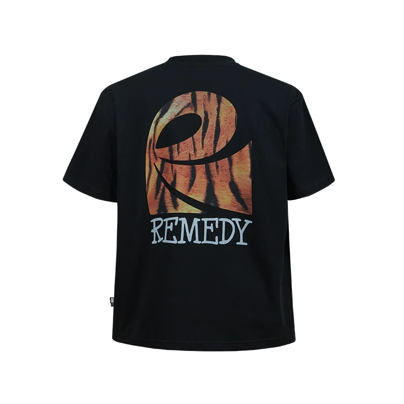 Remedy 夏季国潮动物纹印花半袖体恤美式潮牌宽松情侣短袖T恤男女