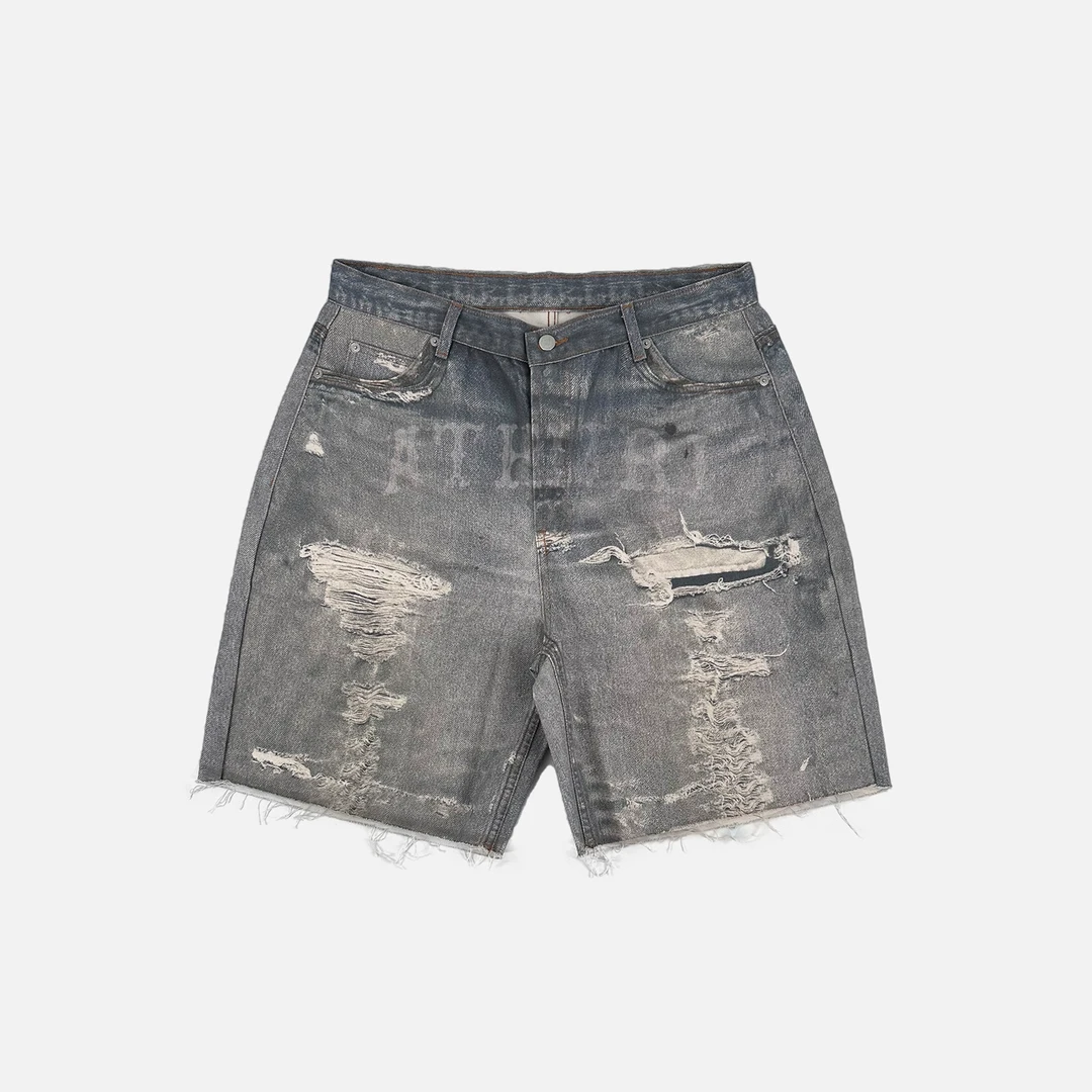 ATHIRI 原创设计3D数码直喷印花BORO美式破坏宽松直筒牛仔短裤